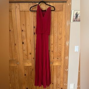 MSK cranberry pleated halter dress